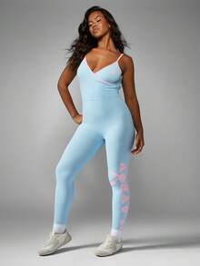 Missguided x Playboy 棉质全长修身连体裤经典 V 领芭蕾紧身衣连体长裤粉色兔子标志 Y2K 复古风格紧身衣家居服连体裤 - 藍色 - 查看 1