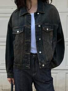 DAZY Áo khoác và áo khoác denim nữ cổ điển, hàng mới về mùa thu/đông - Màu xanh lam - Xem 4