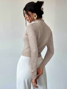 Firerie Maglione smanicato casual elegante da donna, a collo alto, maniche lunghe, in maglia larga e morbida, multicolore (tonalità di grigio e albicocca), versatile per ufficio e tempo libero, abbigliamento autunnale e invernale, adatto per insegnanti e ogni occasione.