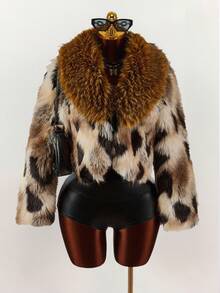 Amplova 女士复古豹纹仿皮草夹克，秋冬 - 彩色 - 查看 3