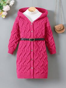 SHEIN كارديجان فضفاض بغطاء للفتاة في فصل الخريف/الشتاء - روز أحمر - مشاهدة 4