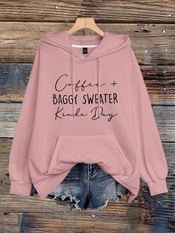 EMERY ROSE Plus Size Women's Letter Printed Hot Selling Draw Rope Hoodie Winter Fall Autumn