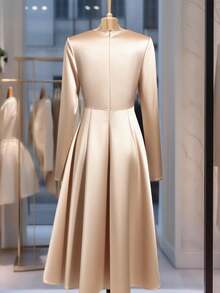 Franclia Women's Elegant Dignified V-Neck Pleated A-Line Long Sleeve Shiny Satin Dress Fall Cloth For Womenautumn Fall Clothes For Women Fall Autumn Clothes Fall Outfits For Women Autumn Outfits For Women Autumn Outfits For Women Fall Clothes  Elegant Dresses For Women Elegant Dress For Women Elegant Dress Elegant Dresses For Party  Elegant Dress Women Party Dress Long Party Dresses Wedding Guest Dress For Women  Wedding - Apricot - View 2