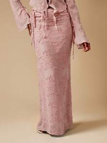 MISSGUIDED Elegant Textured Ruffle Trim V Neck Tie Front Long Sleeve Maxi Co Ord With Bell Cuffs Evening Wedding Guest Occasion Wear Spring Summer Attire - Pink - View 6