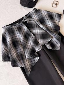 Loose Fit Casual Pants, Jazz Dance Street Style, One-Piece Lace-Up Plaid Design, Flattering Silhouette Fall Winter - Black - View 3