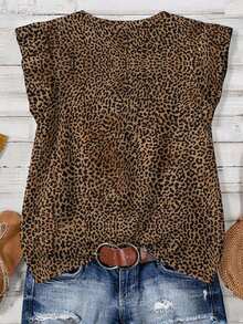 EMERY ROSE Koszula damska w dużym rozmiarze, codzienna, swobodna, wakacyjna, różowa, z dekoltem w serek, z krótkimi rękawami, w stylu wakacyjnym, z wzorem w panterkę, luźna, letnia odzież damska, wakacyjna odzież damska, letnia odzież damska, - Wielokolorowe - Zobacz 2