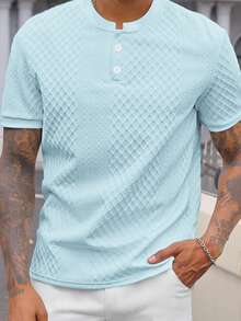 Manfinity Homme Men's Solid Color Commuting Short Sleeve Casual Polo Shirt, Summer - Baby Blue - View 2