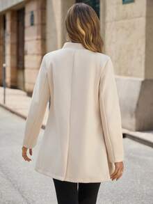 EMERY ROSE 1 件女士休闲厚领中长夹克，秋冬 - 卡其色 - 查看 2