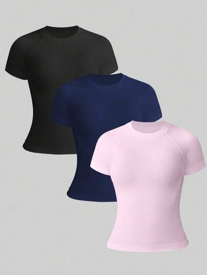 Eassivo Eassivo Camiseta deportiva de manga raglán de color liso