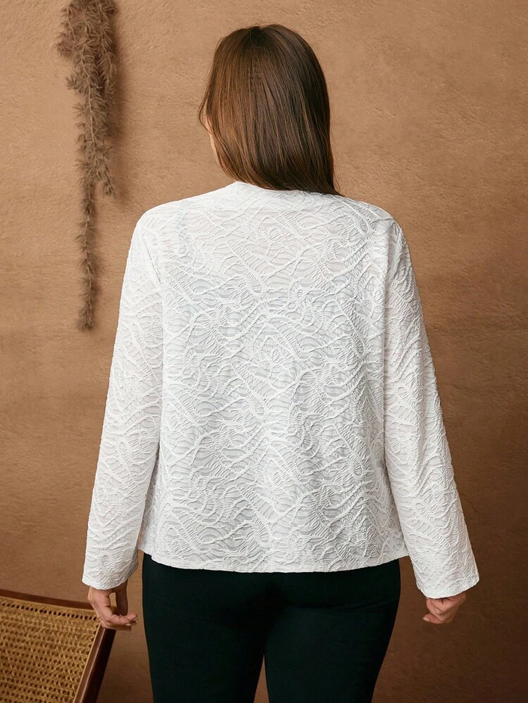 플러스플러스 사이즈 여성용 고품질 홈 레저 다용도 화이트 자카드 니트 라펠 짧은 버튼 조절 가능한 긴소매 재킷 가을 여성 의류 겨울 의류 가을