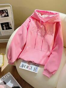 Resyla 字母刺绣长袖连帽衫，带口袋，适合送给朋友的礼物 - 粉色 - 查看 3