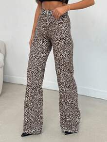 EURMUSE 100% Cotton MID RISE WIDEEG CUT LEOPARD JEAN - Multicolor - View 4