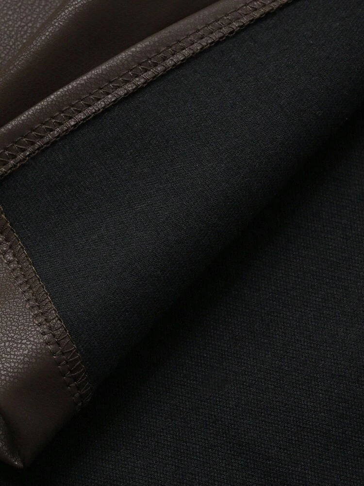 Women's Casual Street Style Solid Color Loose Lapel Sleeveless Drawstring Pocket PU Vest And Straight Skirt Two Pieces Set, Autumn/Winter