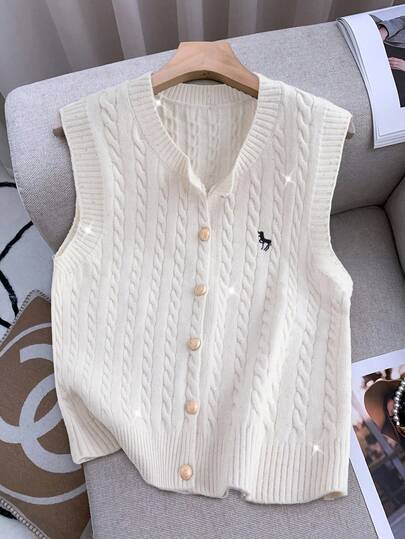 GlowEve CURVE 1 Áo len chui đầu cổ tròn thêu họa tiết tối giản cho nữ cỡ lớn