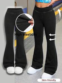 SHEIN Teen Girl Fashion Casual Blue Denim Daily Exercise Basics Stretch Slim Flared Jeans For Girls Soft Dailywear And The Four Seasonsr Teen Girl Clothes Flare Jeans Flare Leg Pants Fall Winter - Black - View 5