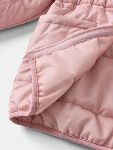SHEIN Babygirl Cute Versatile Thickened Mid-Length Solid Color Padded Coat, Autumn/Winter Fall - Pink - View 6