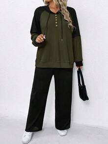 2pcs/Set Casual Comfortable Contrast Color Hoodie Outfit For Women - Multicolor - View 7