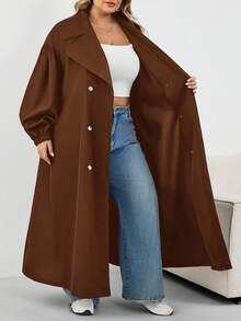 SHEIN CURVE+ 大码女式黑色长款风衣，黑色长袖简约休闲日常夹克大码风衣 8xl 女式外套 Curve 风衣大码秋季外套，女式秋季服装，女式秋季服装，冬季，CURVE PLUS - 棕色 - 查看 10