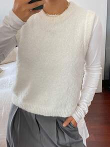 Livesso Women's Sleeveless Knitted Sweater Vest - White - View 6