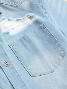 Manfinity Homme Men Ripped Denim Shirt Without Tee - Light Wash - View 7