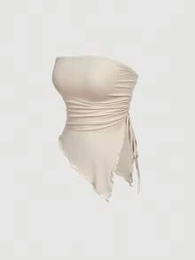 MOD Top bustier con pliegues en la cintura atada a los lados, top tubo con estampado retro, top de otoño, top para salir, top de tirantes marrón - Multicolor 12 - Ver 5