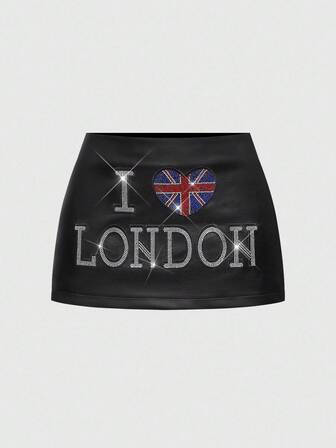 J-Fashion Y2K Retro Mini-Rock mit Niedriger Taille und Strass-Verzierungen, PU Material