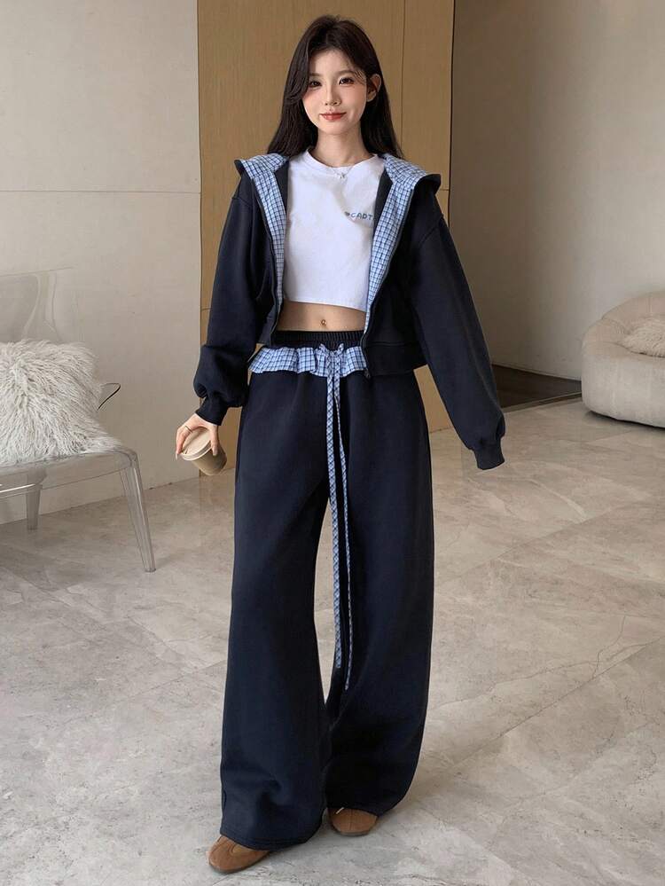 Women's Loose Zip-Up Hoodie Jacket And Pants 2 Pieces Set Tracksuits Women Set Lounge Sets For Women