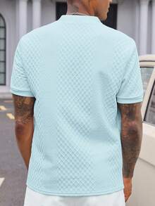 Manfinity Homme Men's Solid Color Commuting Short Sleeve Casual Polo Shirt, Summer - Baby Blue - View 5