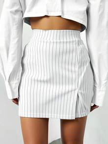 SHEIN Cottnline Women's Vertical Striped Skorts - White - View 5