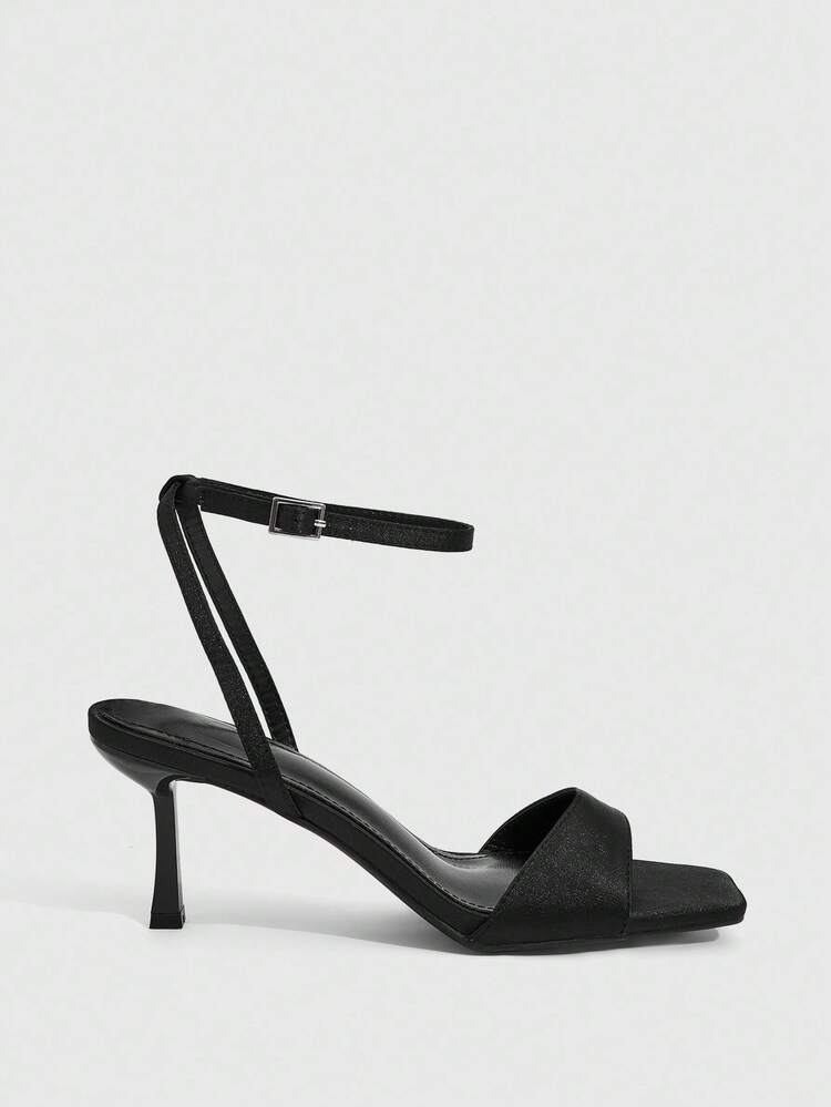 CUCCOO SZL Women's Square Toe Stiletto Heel Black Snake Skin Buckle Strap Sandals, Sexy & Elegant For Party And Occasion For Christmas Spring Shoes Prom Heels
