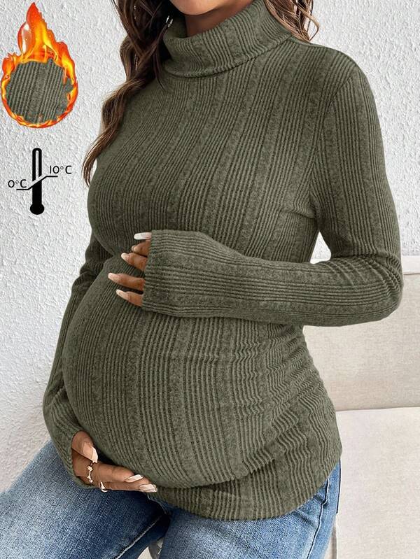 SHEIN Maternity Casual Solid Color Turtleneck T-Shirt, Autumn/Winter Pregnant Clothes Pregnant Outfits Dress For Pregnant Women Pregnancy Shirts Maternity Clothes