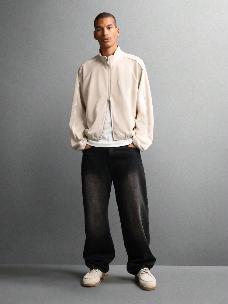 Full Zip Mock Neck Track Jacket With Clean Lines