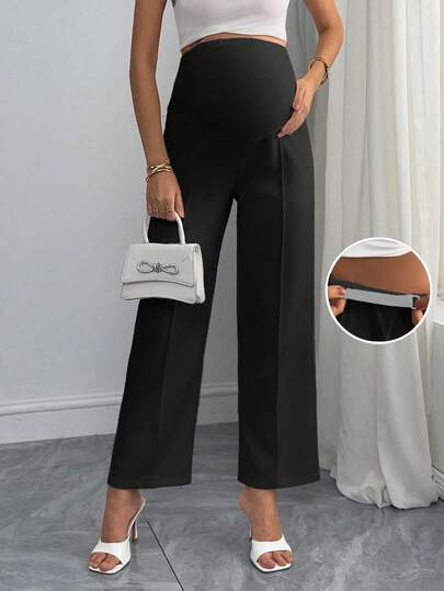 Momance Maternity Casual/Office Flare Pants, Adjustable Elastic High Waist Full Length Pregnancy Trousers