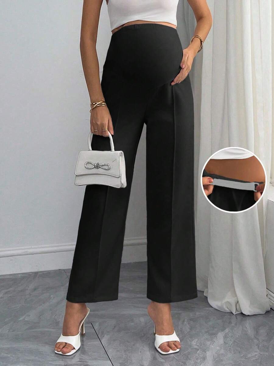 Momance Maternity Casual/Office Flare Pants, Adjustable Elastic High Waist Full Length Pregnancy Trousers