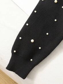 Tween Girl Casual Round Neck Long Sleeve Hollow Bow Knit Sweater, Autumn/Winter Fall - Black - View 4