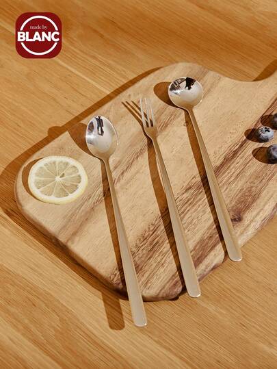 Madebyblanc Thickened Stainless Steel Stirring Spoon, Highly Attractively Dessert Spoon, Household Three - Tined Fruit Fork, Lengthened Handle Coffee Spoon .