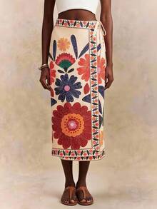 SHEIN Tween Girl Woven Vintage Floral Print A-Line Skirt