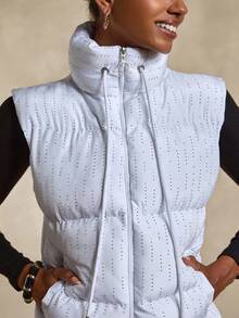 Bóhologie Women's Black Sleeveless Puffer Vest With Silver Dot Pattern And Front Zip Closure, Stylish And Warm Outerwear, Waterproof Fabric Vests Outerwear Women Cold Weather - White - View 5