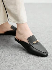 CUCCOO BIZCHIC Zapatos mules planos de punta redonda en negro, cómodos mocasines para mujeres, adecuados para ir al trabajo, uso casual y citas - Negro - Ver 4