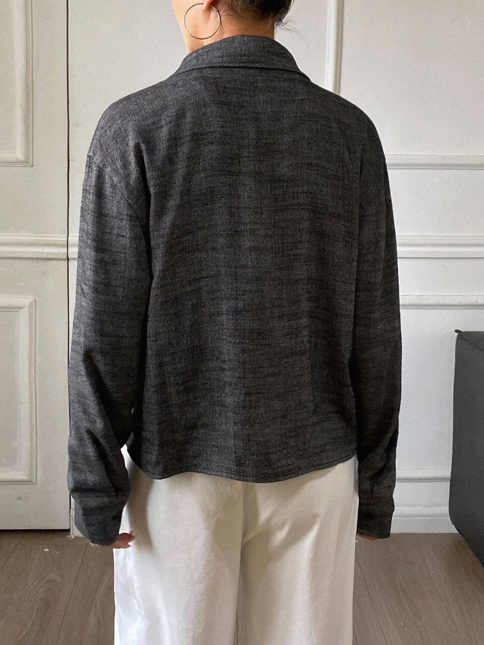 Women's Solid Color Linen Fitted Long Sleeve Turndown Collar Casual Shirt, Autumn