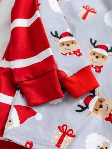 SHEIN Set de lenjerie de casă tricotată cu 4 buc. pentru bebeluși, model drăguț de desene animate, Crăciun, cu mânecă lungă