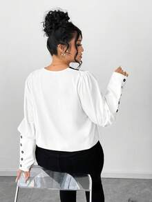 Elenzga Áo sơ mi cổ chữ V dệt kim cỡ lớn cho mùa thu - trắng - Xem 2