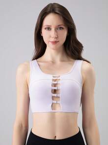 SHEIN Sovereign Charm Backless Sports Bra For Women,Lavender Summer Athleisure Gym Bra Workout Top,High Support Fitness & Yoga Bra,Dancing Training Jump Support Top - Purple - View 4