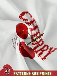 SHEIN EZwear 3pcs/Set Women's Round Neck Short Sleeve Tight-Fitting Cropped T-Shirt With Bowknot & Cherry Print, Suitable For Summer Suitable For Going Out