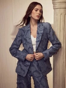MOTF PREMIUM AUTUMN/WINTER FASHION TEXTURED PEAK COLLAR BLAZER - Blue - View 5