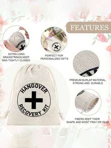 SHEIN Basic living 12 件/6 件/4 件/2 件/1 件宿醉帆布礼品袋派对回礼束口袋适用于婚礼生日、派对、万圣节、宿醉生存客人、礼品包装袋旅行家居杂物收纳袋圣诞节节日礼物情人节 - 黑色 - 查看 1