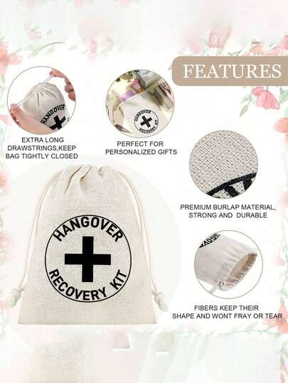 SHEIN Basic living 12pcs/6pcs/4pcs/2pcs/1pc Hangover Canvas Gift Bags Party Favor Drawstring Bags For Wedding Birthday, Party, Halloween, Hangover Survival Guest, Gift Wrapping Bags Travel Home Sundry Storage Bags Christmas For Holiday Gift Giving Valentine's Day