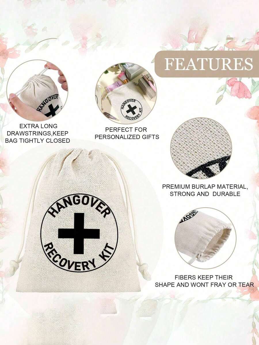 SHEIN Basic living 12 件/6 件/4 件/2 件/1 件宿醉帆布礼品袋派对回礼束口袋适用于婚礼生日、派对、万圣节、宿醉生存客人、礼品包装袋旅行家居杂物收纳袋圣诞节节日礼物情人节 - 黑色 - 查看 1