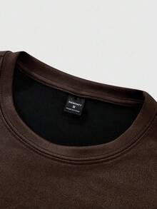 Claim Dot Loose Fit Men's Letter Embossed Drop Shoulder T-Shirt, Fall Fleece - Rust Brown - View 6