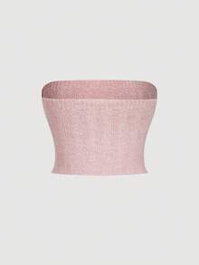 Chiquease 2pcs Set: Solid Color Cardigan And Tube Top Sweater - Pink - View 5